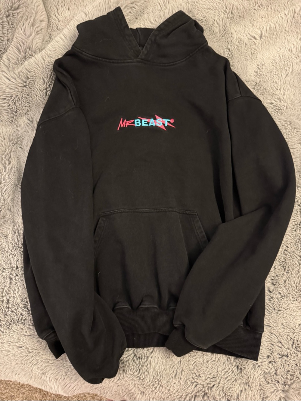 MrBeast Black Logo Hoodie - Black with Pink/Blue Accent